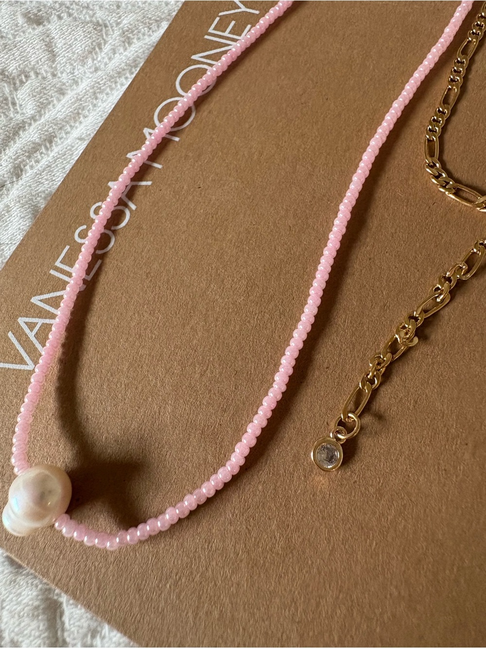 Vanessa Mooney Pink Beaded Pearl Pendant Necklace
